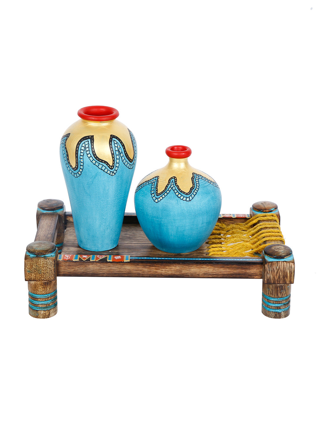 Terracotta Set of 2 Hand-painted Vases - Default Title (TCVASA2101_3)