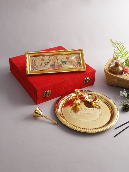 Gold Plated Pooja Thali Set - Default Title (THM2231)