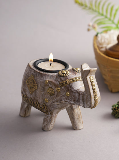 Elephant Shape Wooden Candle Holder - Default Title (TLTJM2212)