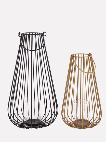 Set of 2 Metal Candle lantern with glass case
