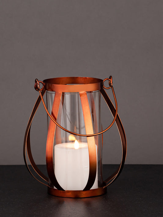 Rose Gold Iron Strips Tea Light Holder with Glass case