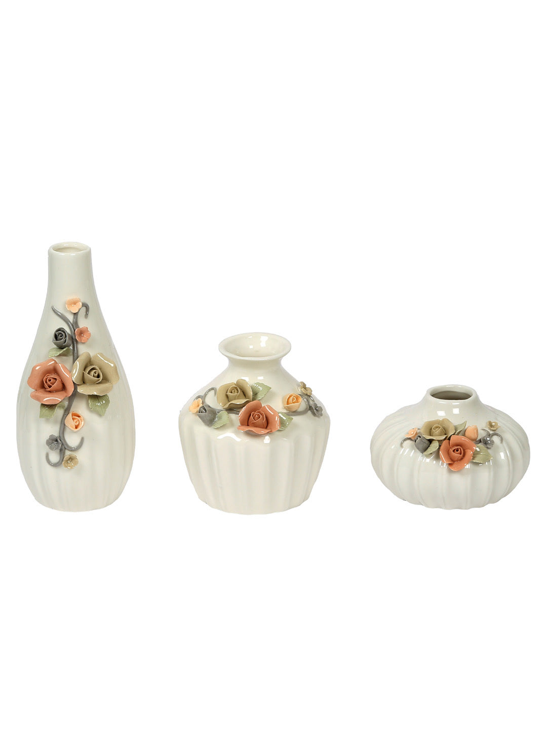 Delicately Handcrafted Floral Design Ceramic Vase Set Of 3 - Default Title (VAS18199_3)