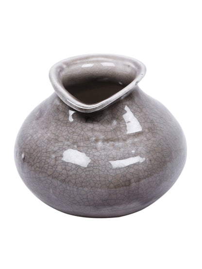 Natural Brown Ceramic Vase with Crackling Metallic Look - Default Title (VAS19104BR)