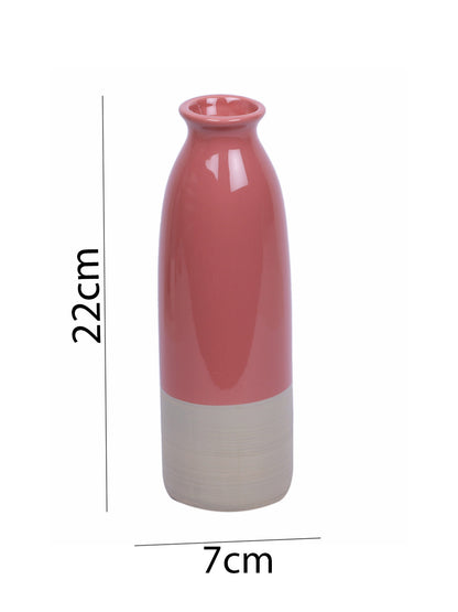 Bottle Designed Dual Tone Ceramic Vase in Pink and Beige - Default Title (VAS1984PI)