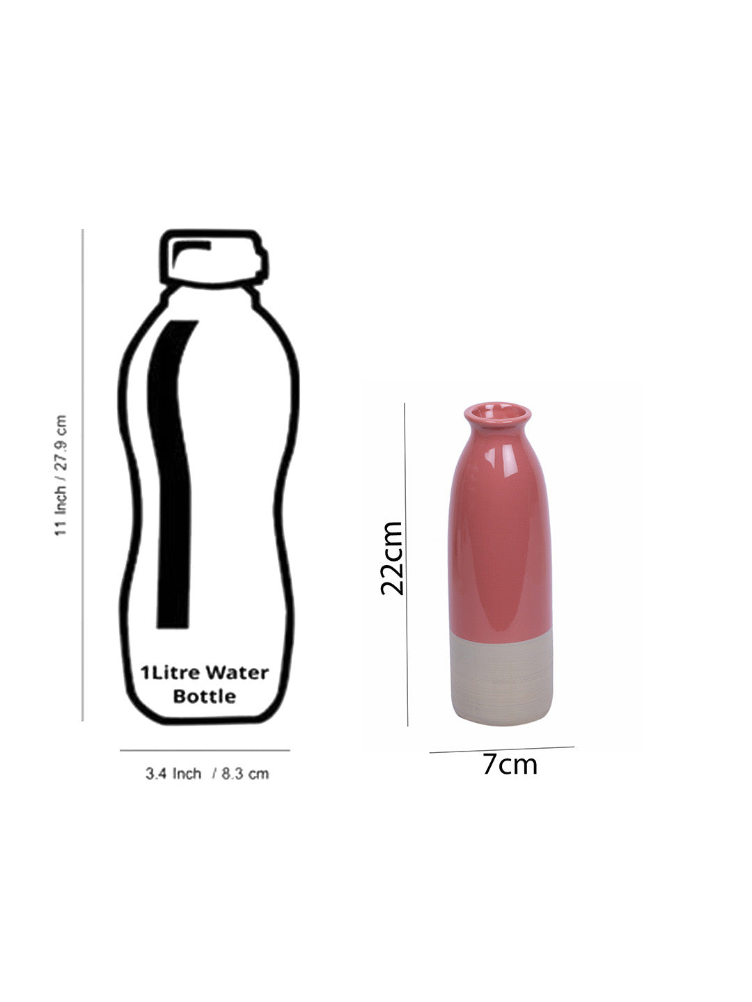 Bottle Designed Dual Tone Ceramic Vase in Pink and Beige - Default Title (VAS1984PI)