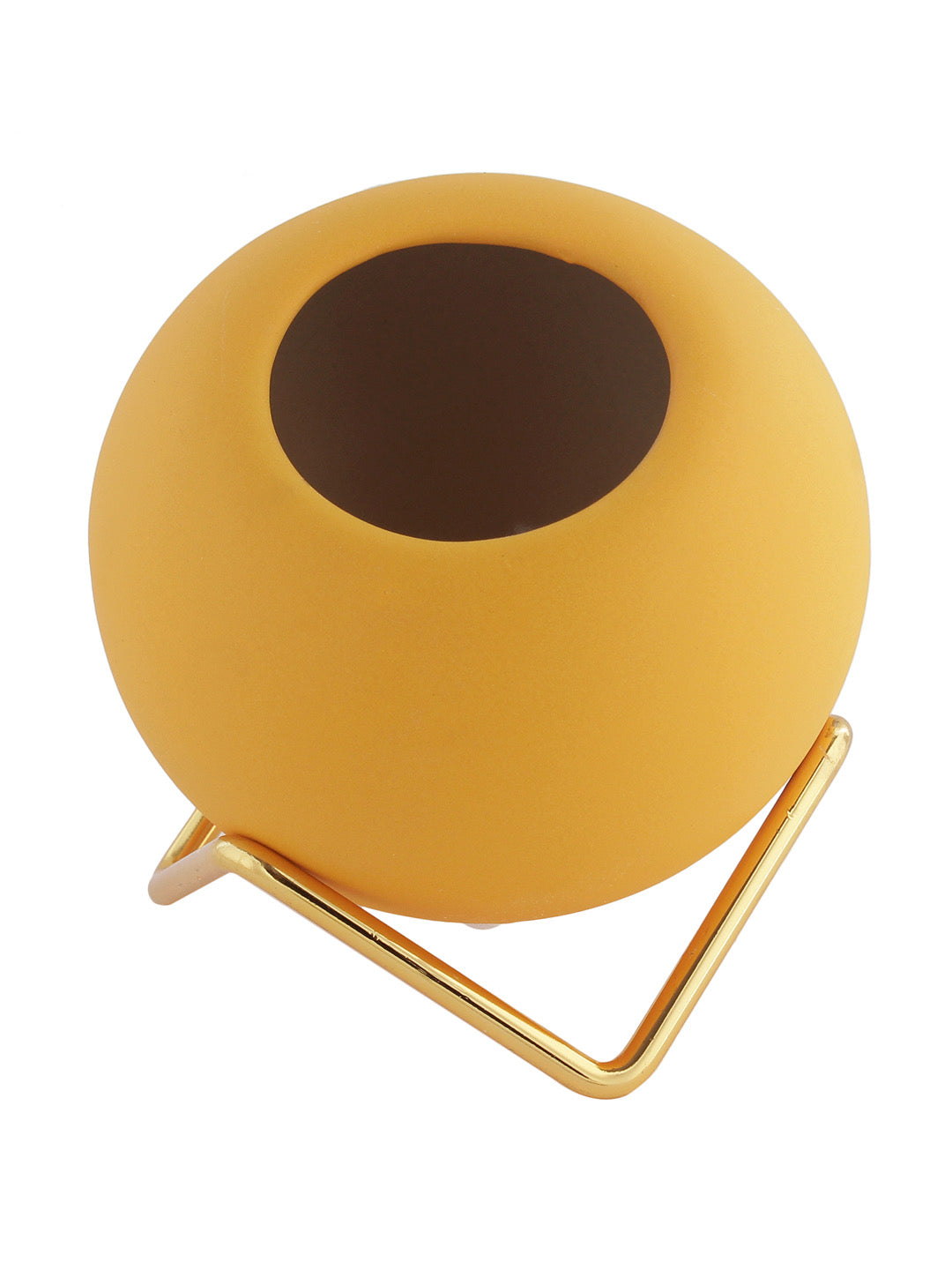 Yellow Coloured Ceramic Vase with Golden Stand - Default Title (VAS2020181)