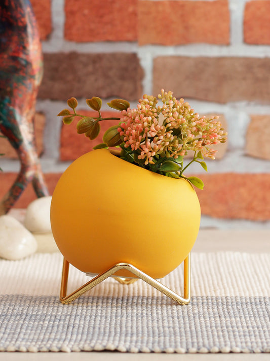 Yellow Coloured Ceramic Vase with Golden Stand - Default Title (VAS2020181)