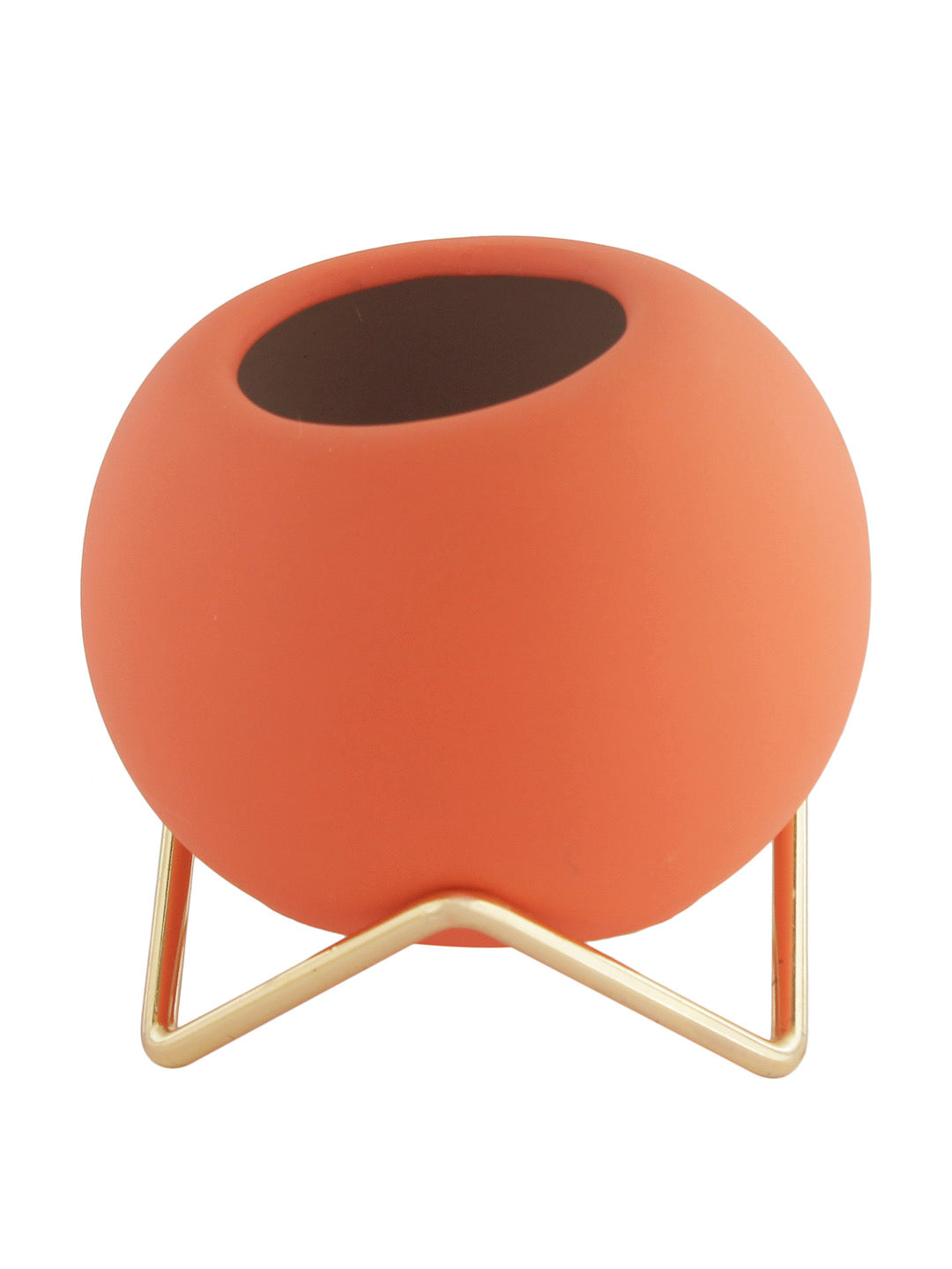 Orange Coloured Ceramic Vase with Golden Stand - Default Title (VAS2020182)