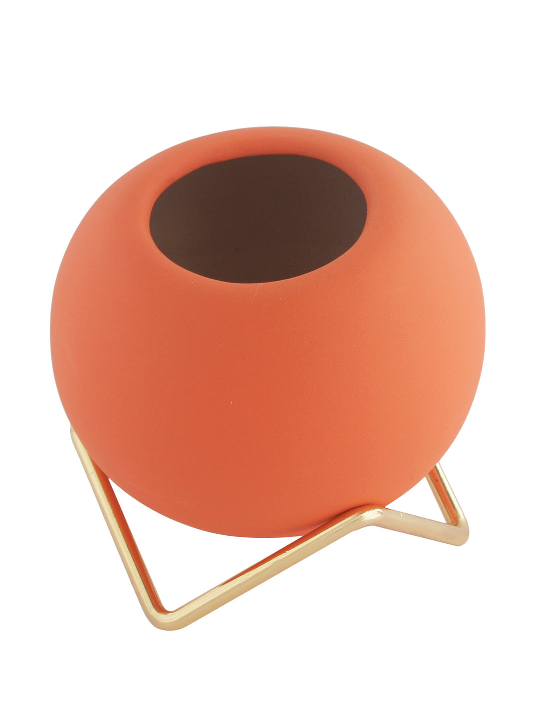 Orange Coloured Ceramic Vase with Golden Stand - Default Title (VAS2020182)