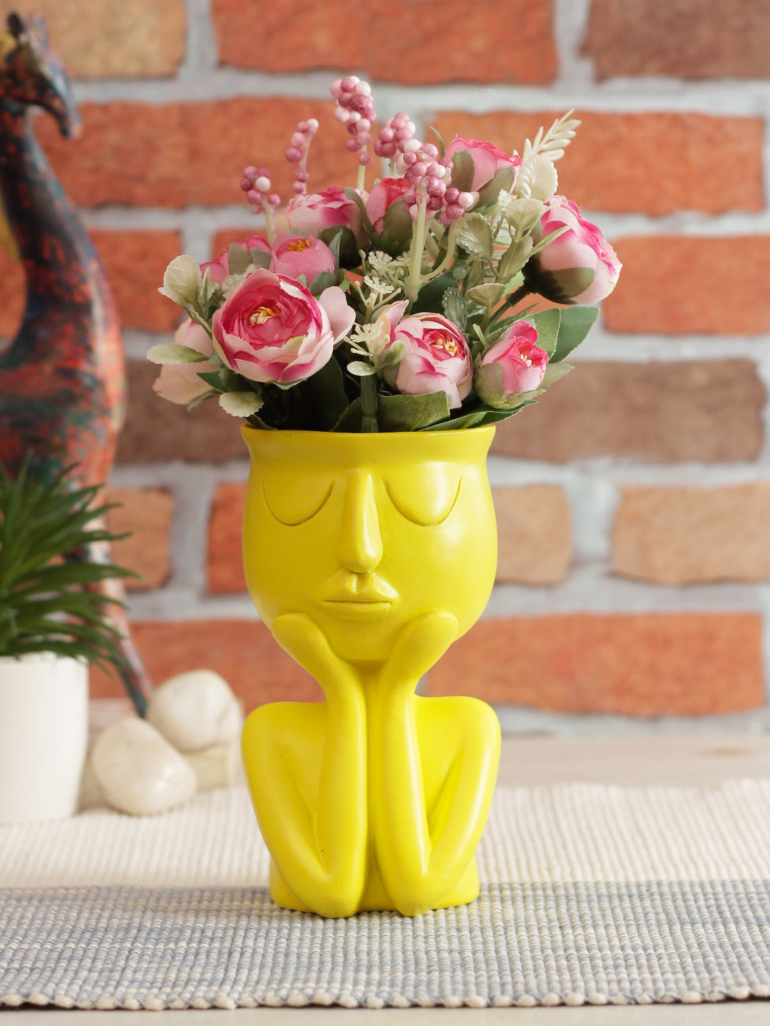 Yellow Coloured Human Figurine Flower Vase - Default Title (VAS2020191)