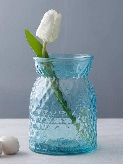 Self Design Sky Blue Glass Flower Vase - Default Title (VAS2029)