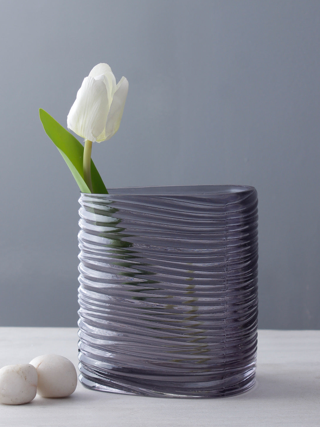 Abstract Design Glass Flower Vase in Grey Colour - Default Title (VAS2039GR)