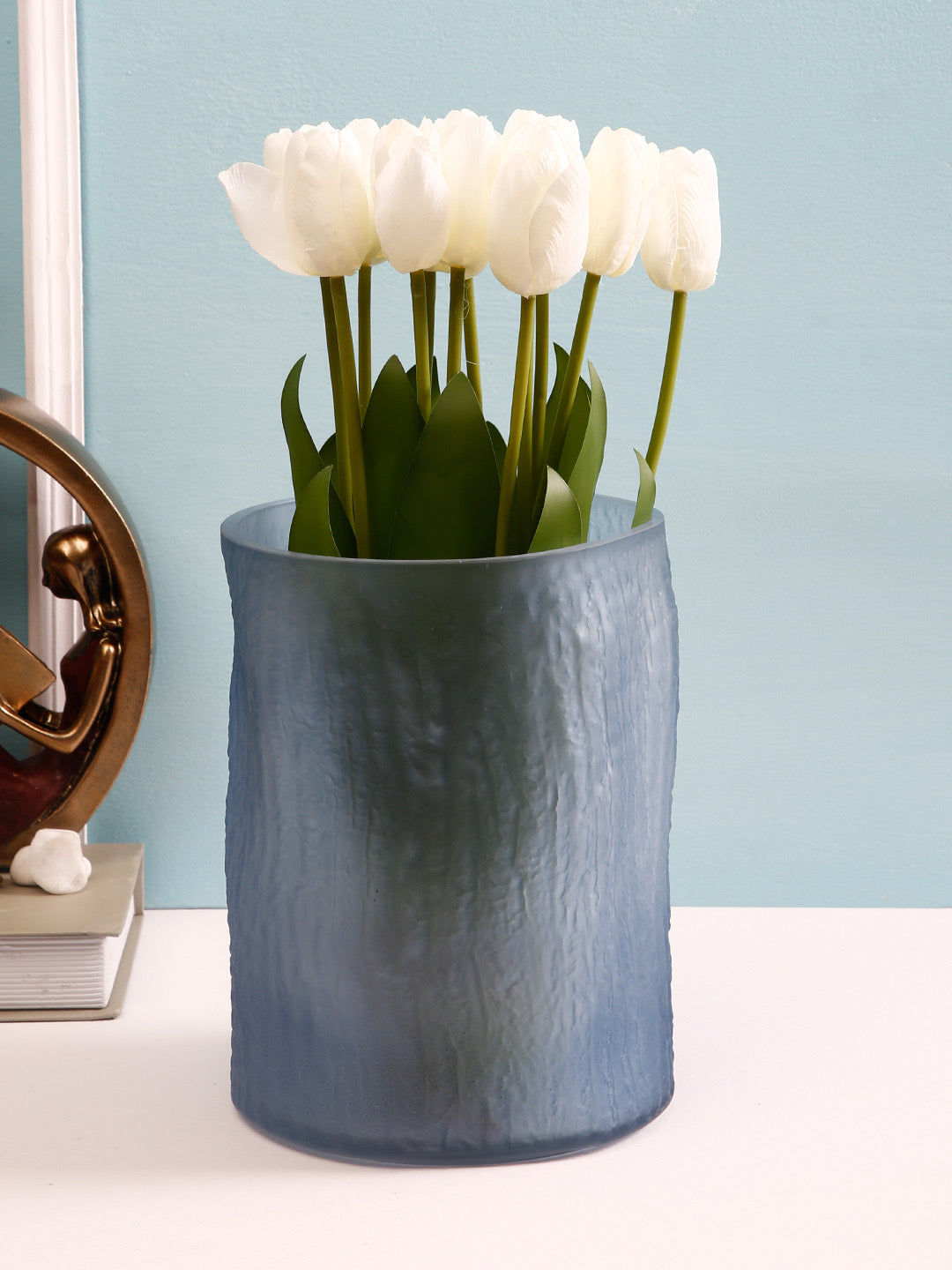 Blue Cylindrical Glass Vase - Default Title (VAS21044)
