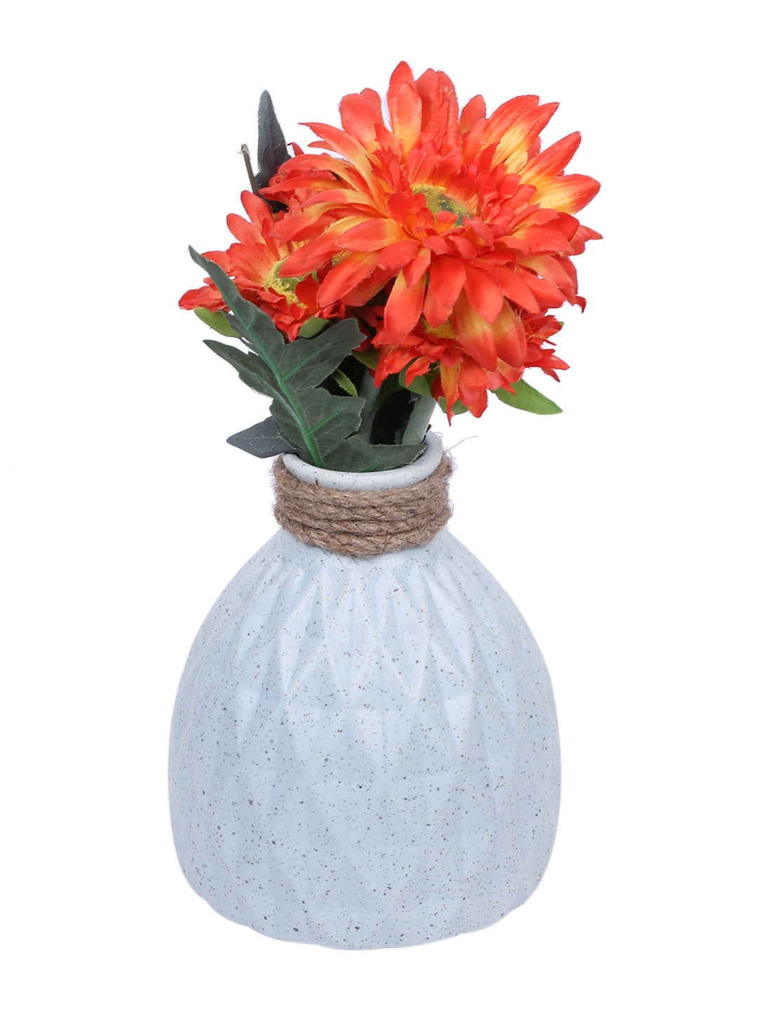 Blue Ceramic Flower Vase with Jute Neck - Default Title (VAS21414BL)