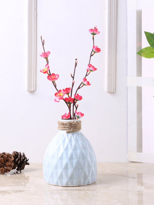 Blue Ceramic Flower Vase with Jute Neck - Default Title (VAS21414BL)