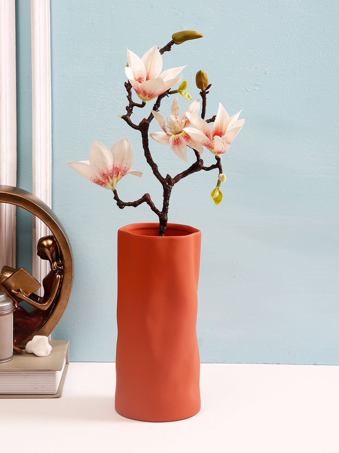 Candle Shape Orange Ceramic Vase - Default Title (VAS21418OR)