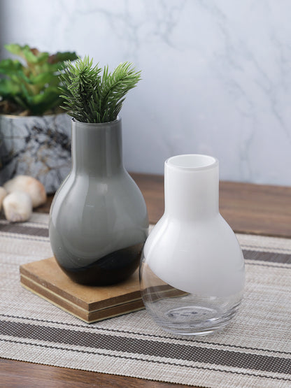 Grey & white Solid Thick Glass Flower Vases Set of 2 - Default Title (VAS2161_2)