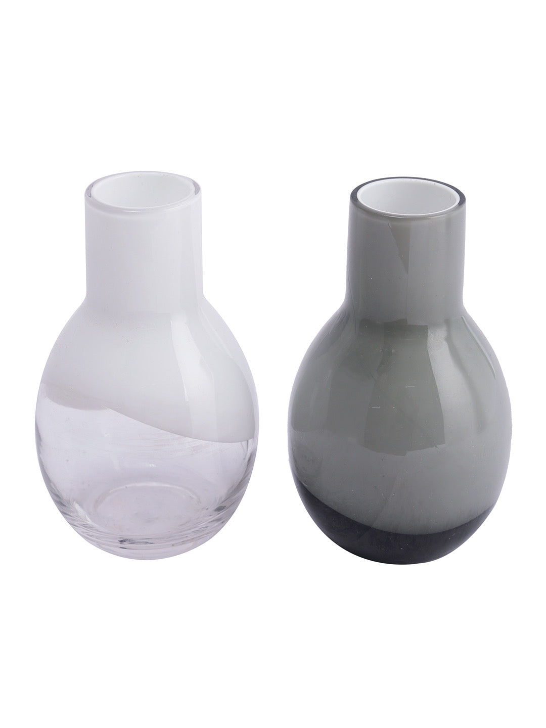 Grey & white Solid Thick Glass Flower Vases Set of 2 - Default Title (VAS2161_2)