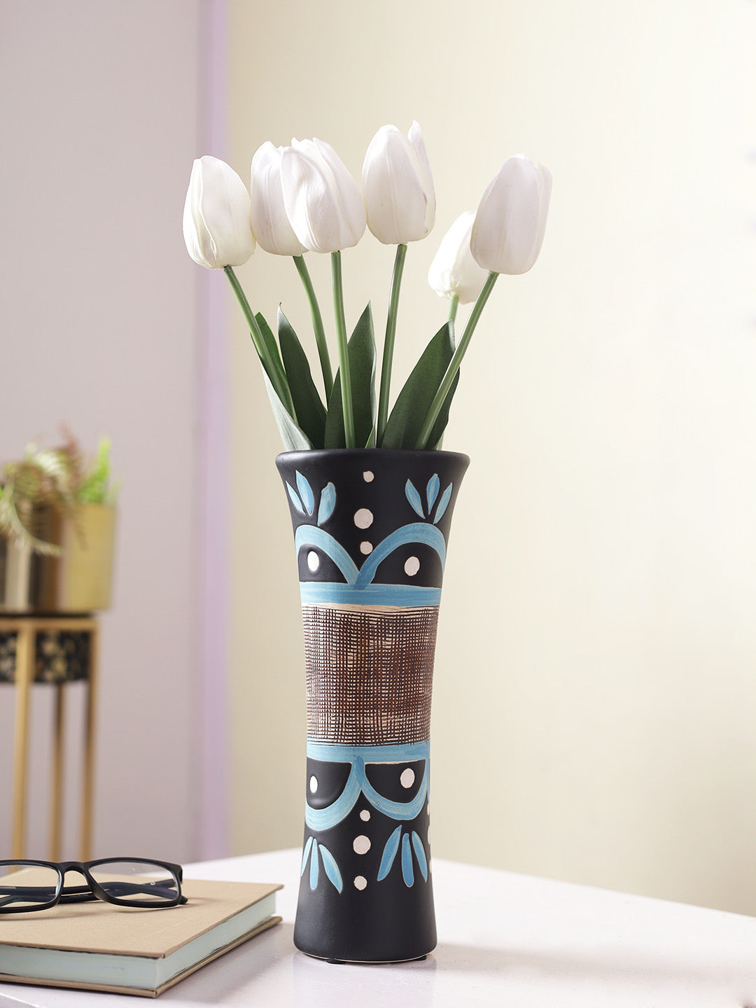 Hand Painted Textured Multicolor Ceramic Vase - Default Title (VAS22168)