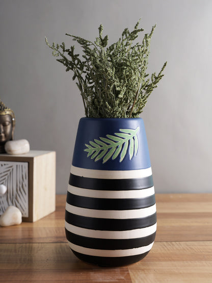 Striped Multicolor Ceramic Vase for Home and Office - Default Title (VAS22169)