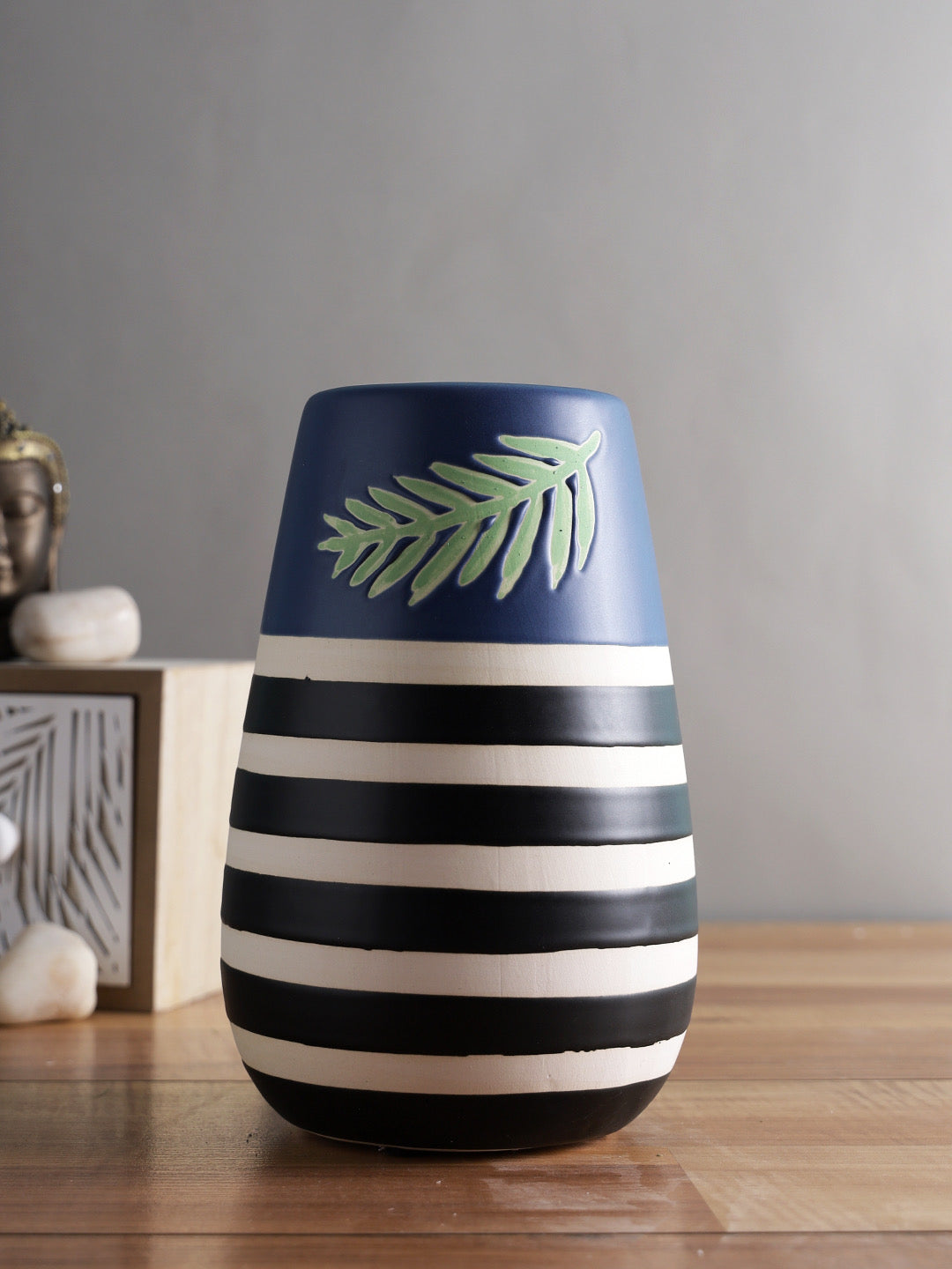 Striped Multicolor Ceramic Vase for Home and Office - Default Title (VAS22169)