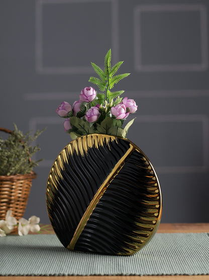 Leaf Shaped Black Vase - Default Title (VAS22393SM)