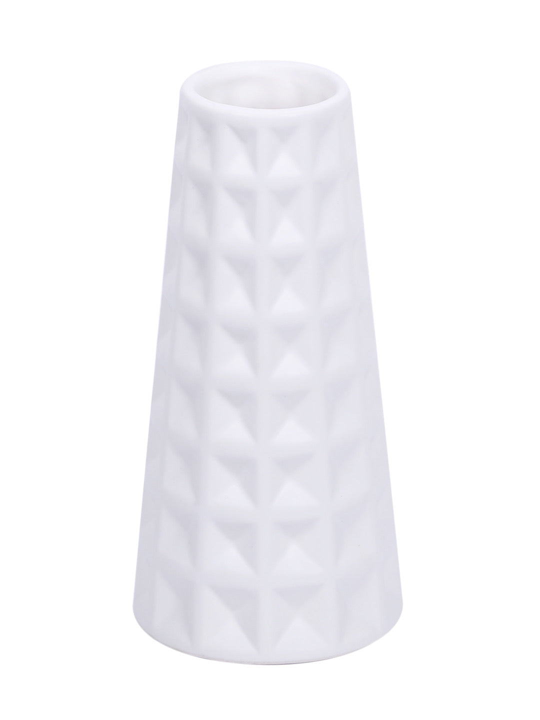 Handcrafted Waffle Design Ceramic Vase in White - Default Title (VAS2280WH)