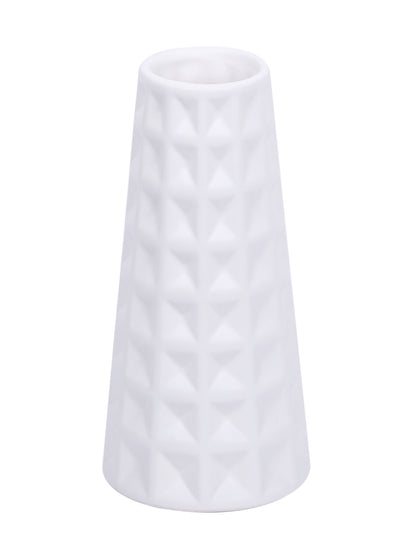 Handcrafted Waffle Design Ceramic Vase in White - Default Title (VAS2280WH)