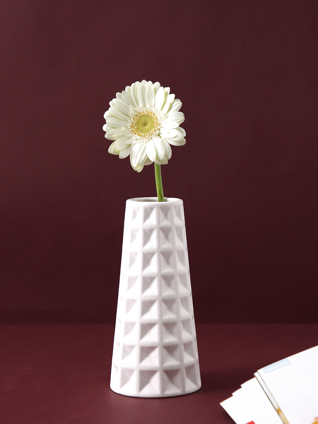 Handcrafted Waffle Design Ceramic Vase in White - Default Title (VAS2280WH)