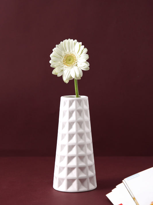 Handcrafted Waffle Design Ceramic Vase in White - Default Title (VAS2280WH)