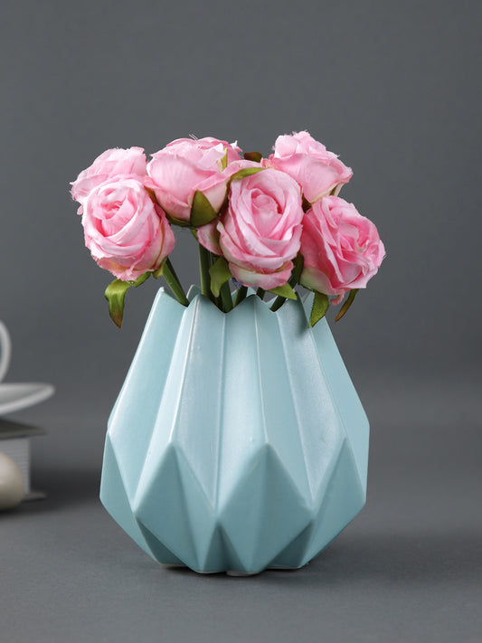 Geometric Textured Ceramic Vase - Default Title (VASC22436BL)
