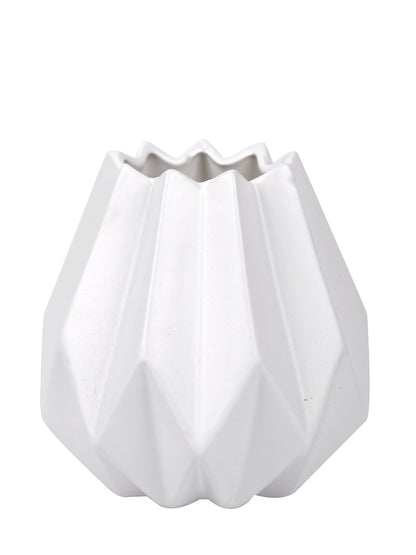 Geometric Textured White Ceramic Vase Small - Default Title (VASC22436WH)