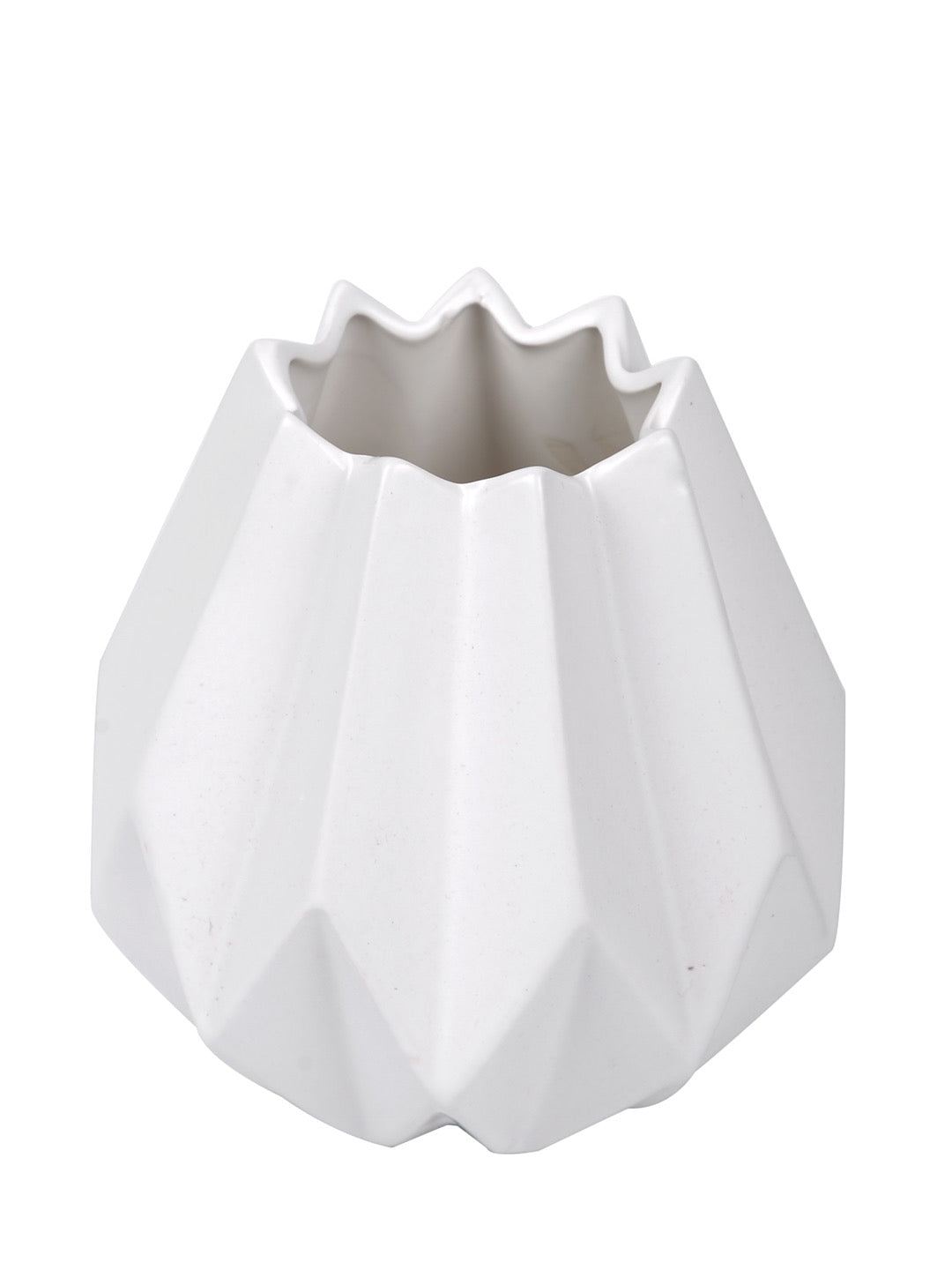 Geometric Textured White Ceramic Vase Small - Default Title (VASC22436WH)