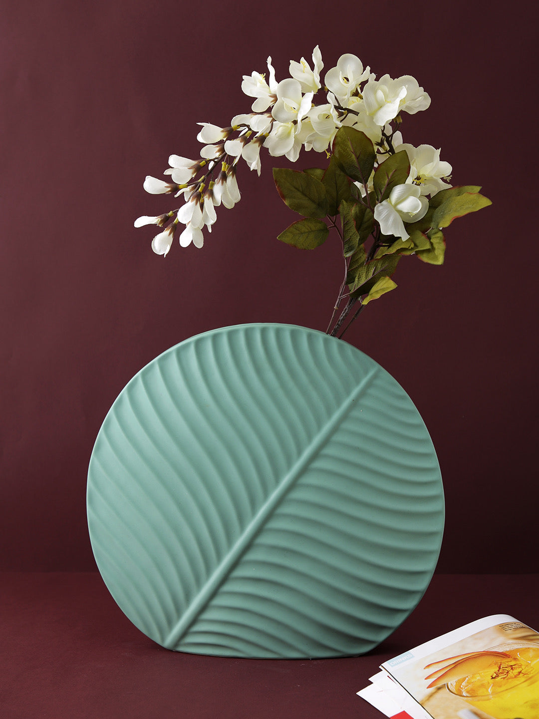 Leaf Pattern Ceramic Vase - Default Title (VASC22465)