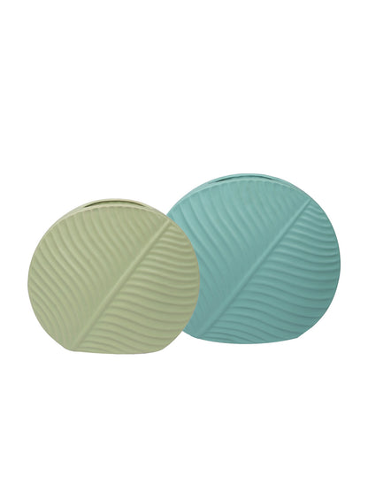 Set of 2 Leaf Pattern Ceramic Vase - Default Title (VASC22465_2)