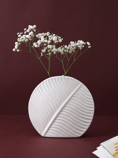 Leaf Pattern White Ceramic Vase - Default Title (VASC22467)