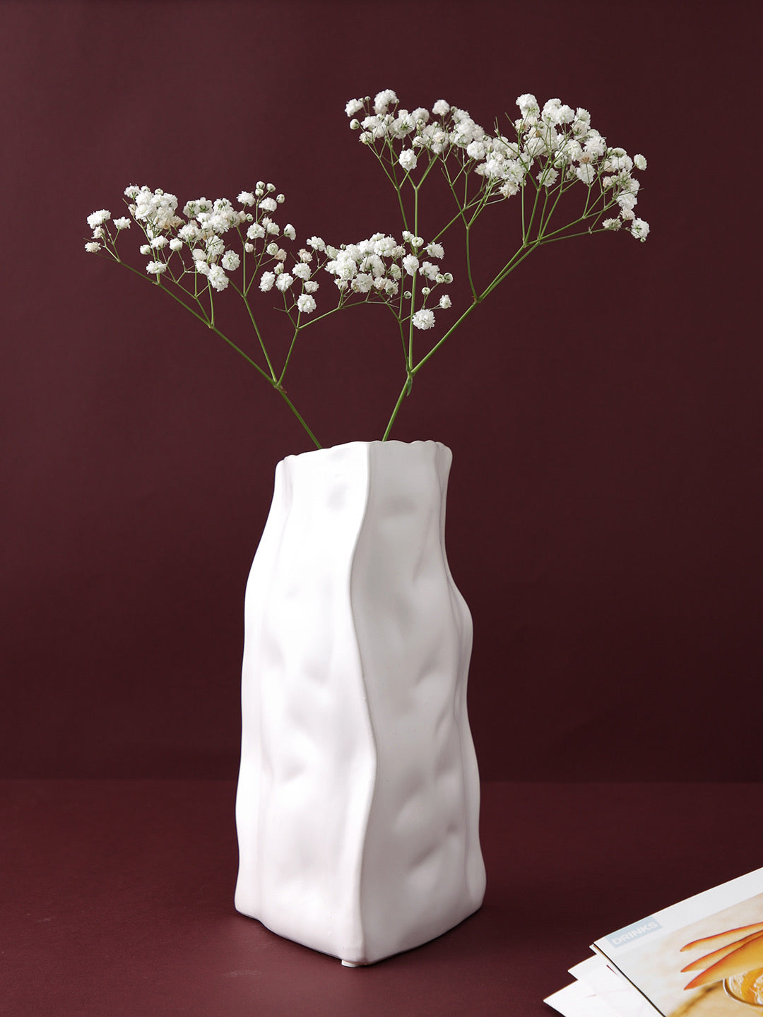 Morden Wrinkled Ceramic White Vase - Default Title (VASC22479)