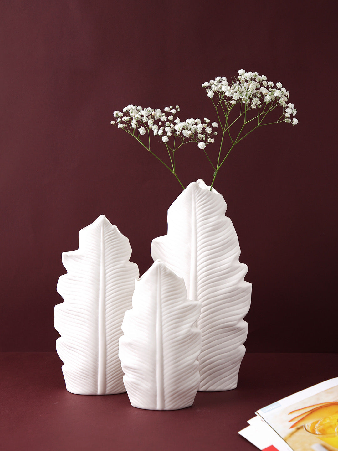 Set of 3 Feather White Vases - Default Title (VASC22488_3)