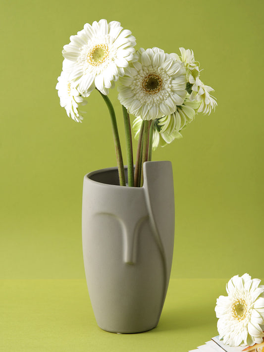 Abstract Human Face Ceramic Grey Vase - Default Title (VASC22493GR)