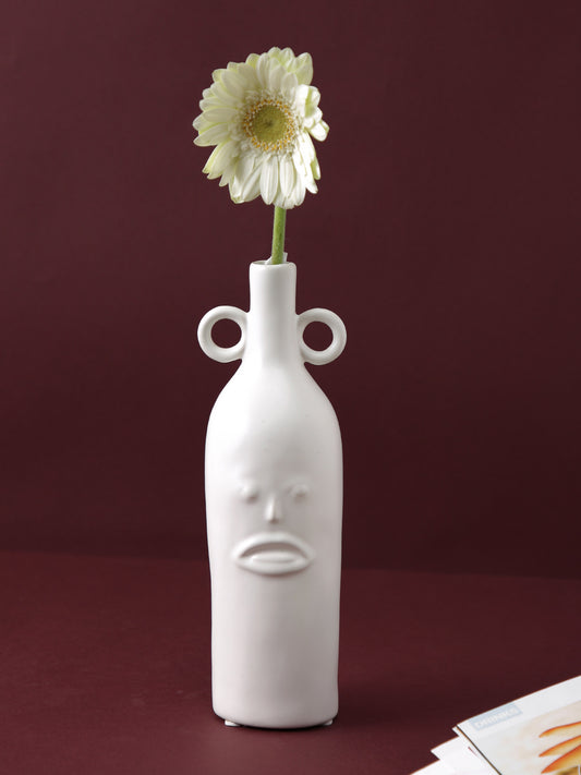 Ceramic Face textured Bottle Shape Vase - Medium - Default Title (VASC22500WH)