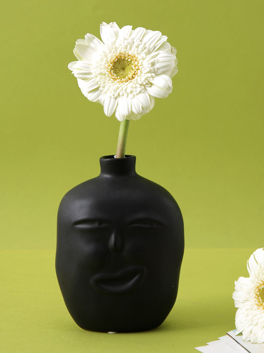Face Shape Ceramic Vase with Narrow Neck - Black - Default Title (VASC22502BL)