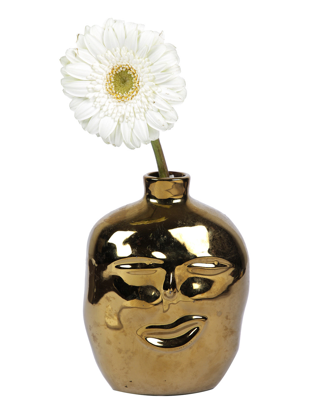 Face Shape Ceramic Vase with Narrow Neck - Default Title (VASC22502GO)