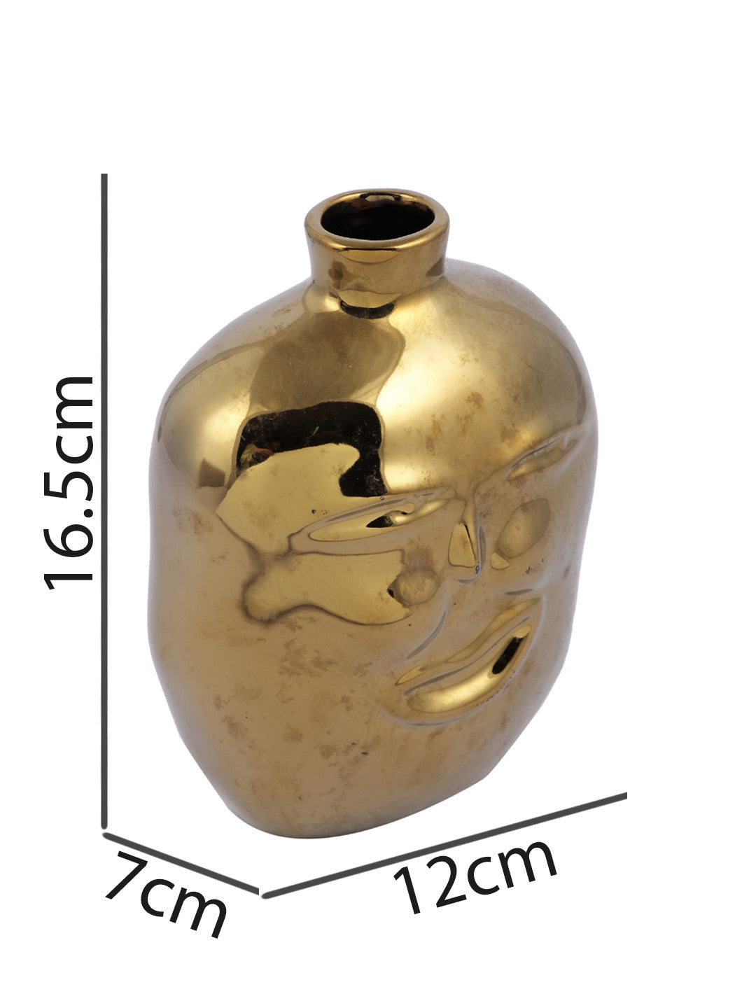 Face Shape Ceramic Vase with Narrow Neck - Default Title (VASC22502GO)