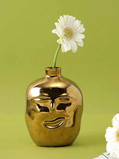 Face Shape Ceramic Vase with Narrow Neck - Default Title (VASC22502GO)