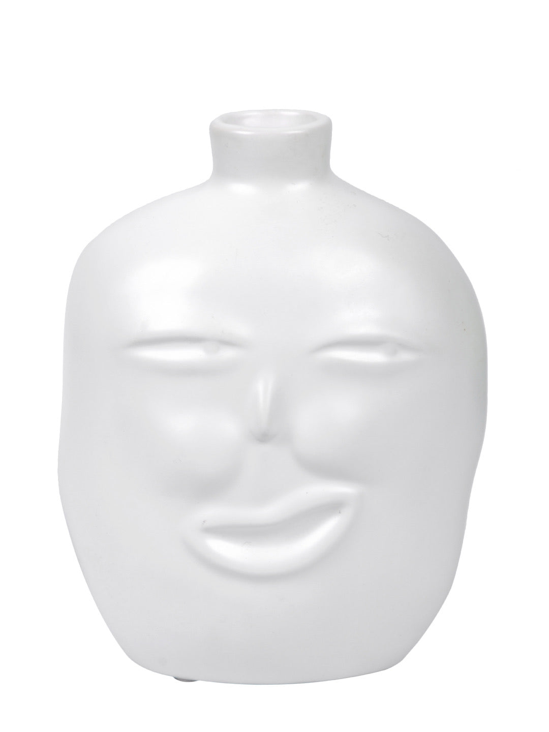 Face Shape Ceramic Vase with Narrow Neck - Default Title (VASC22502WH)