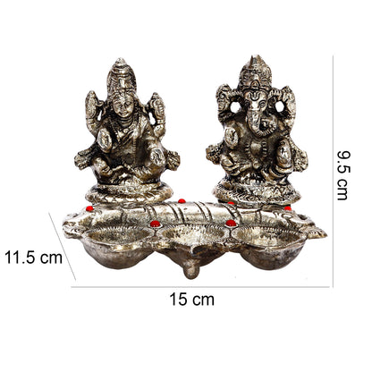 Metal Finish Laxmi Ganesh with 3 Diyas in front - Default Title (WHM15311)
