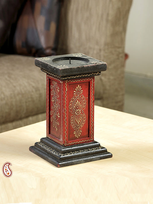 Black and Red Hand Painted Candle Holder - Default Title (WUD1252)