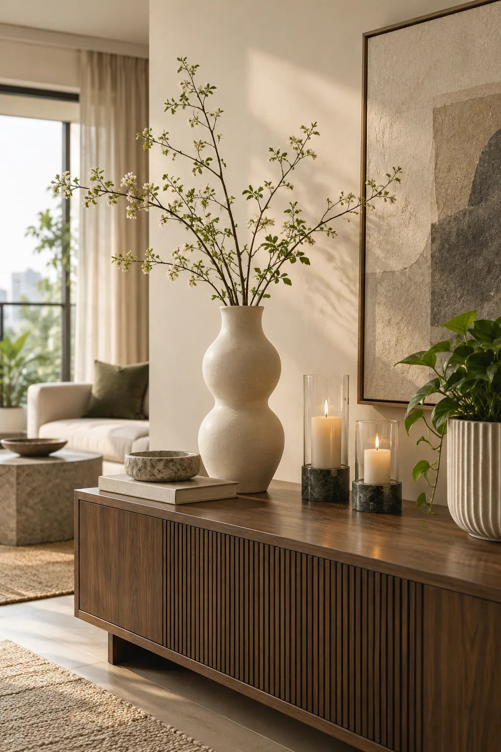 Illustrative contemporary home decor vignette